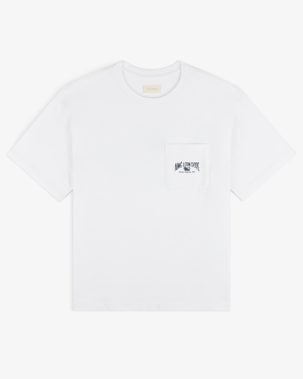Neighborhood Pocket Tee: White short-sleeve shirt with a chest pocket and small black printed text and graphic design.