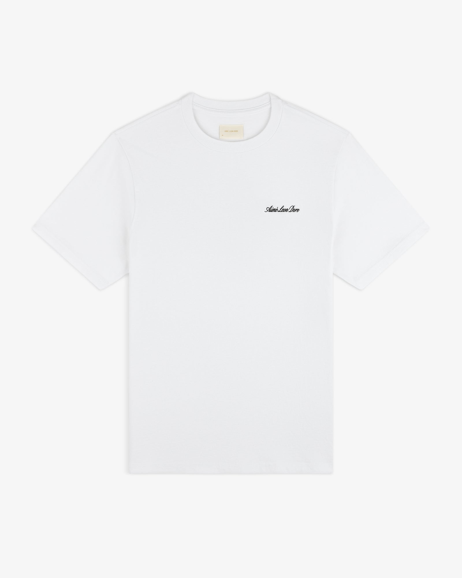 Super Cub Tee: White short-sleeve shirt with small black script text on the left chest.