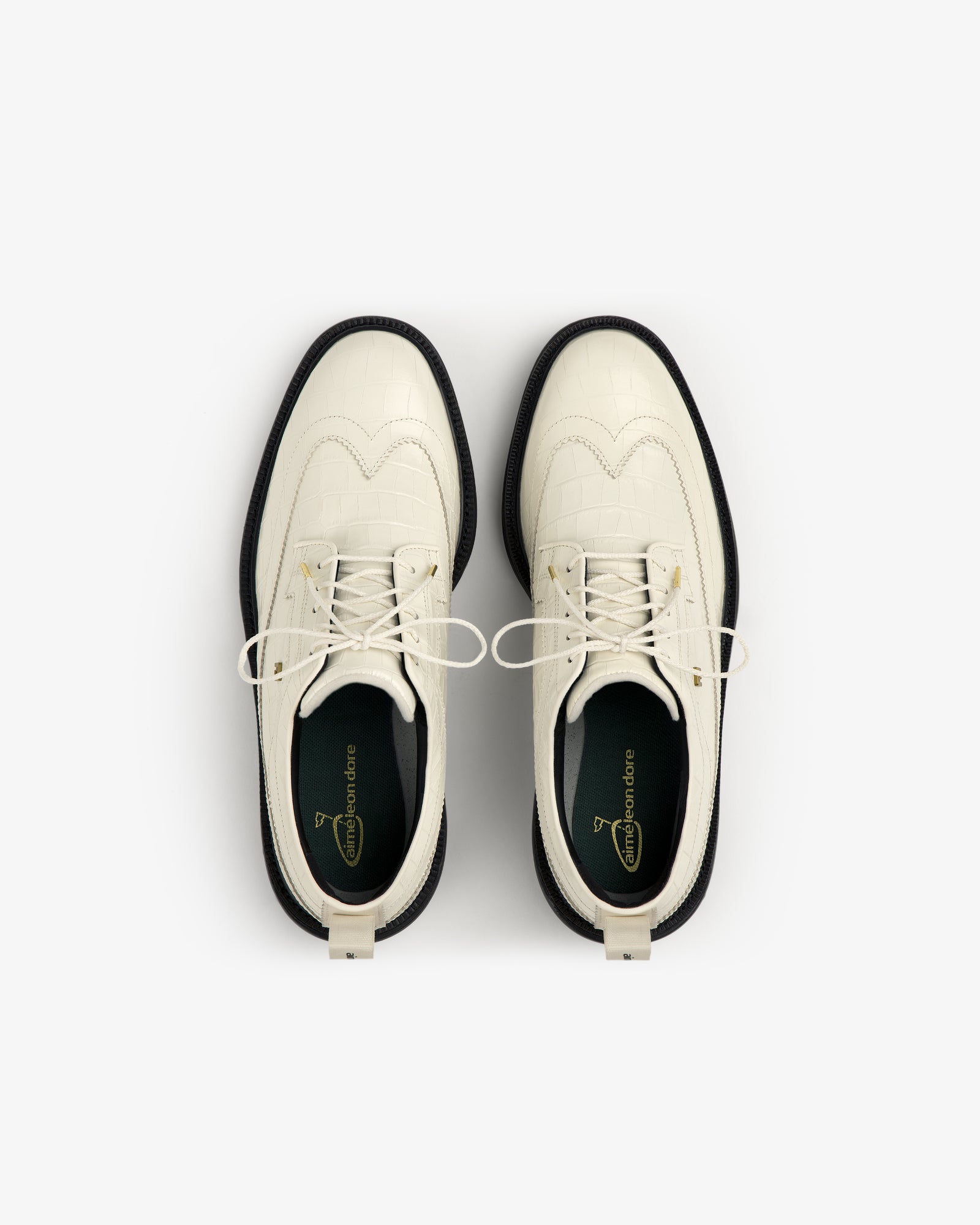 A pair of ALD / Footjoy Croc-Embossed Premiere Series Marquis dress shoes, viewed from above on a white background.