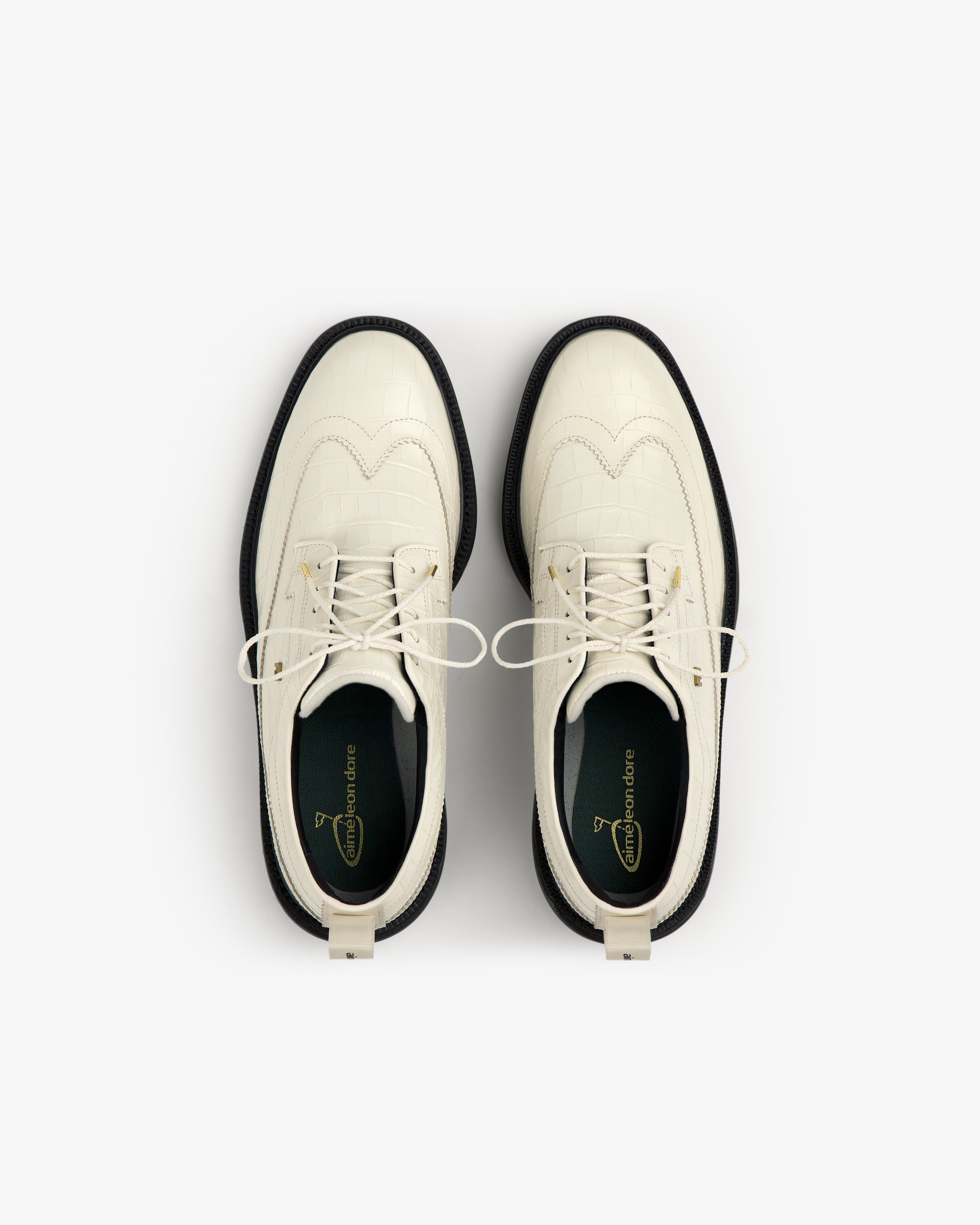A pair of ALD / Footjoy Croc-Embossed Premiere Series Marquis dress shoes, viewed from above on a white background.