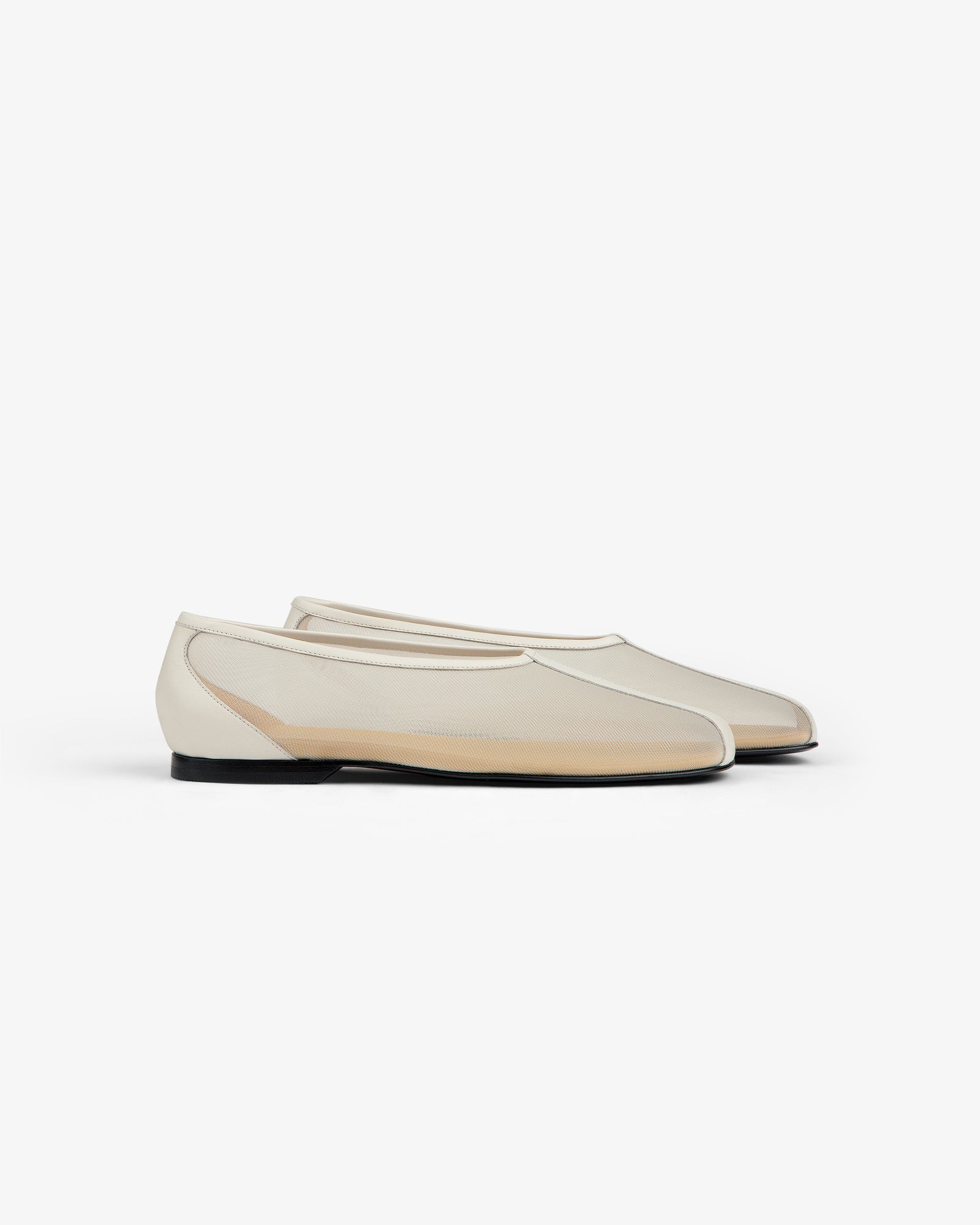 A cream mesh Mesh Ballet Flat with black soles, slip-on style, shown on a white background.
