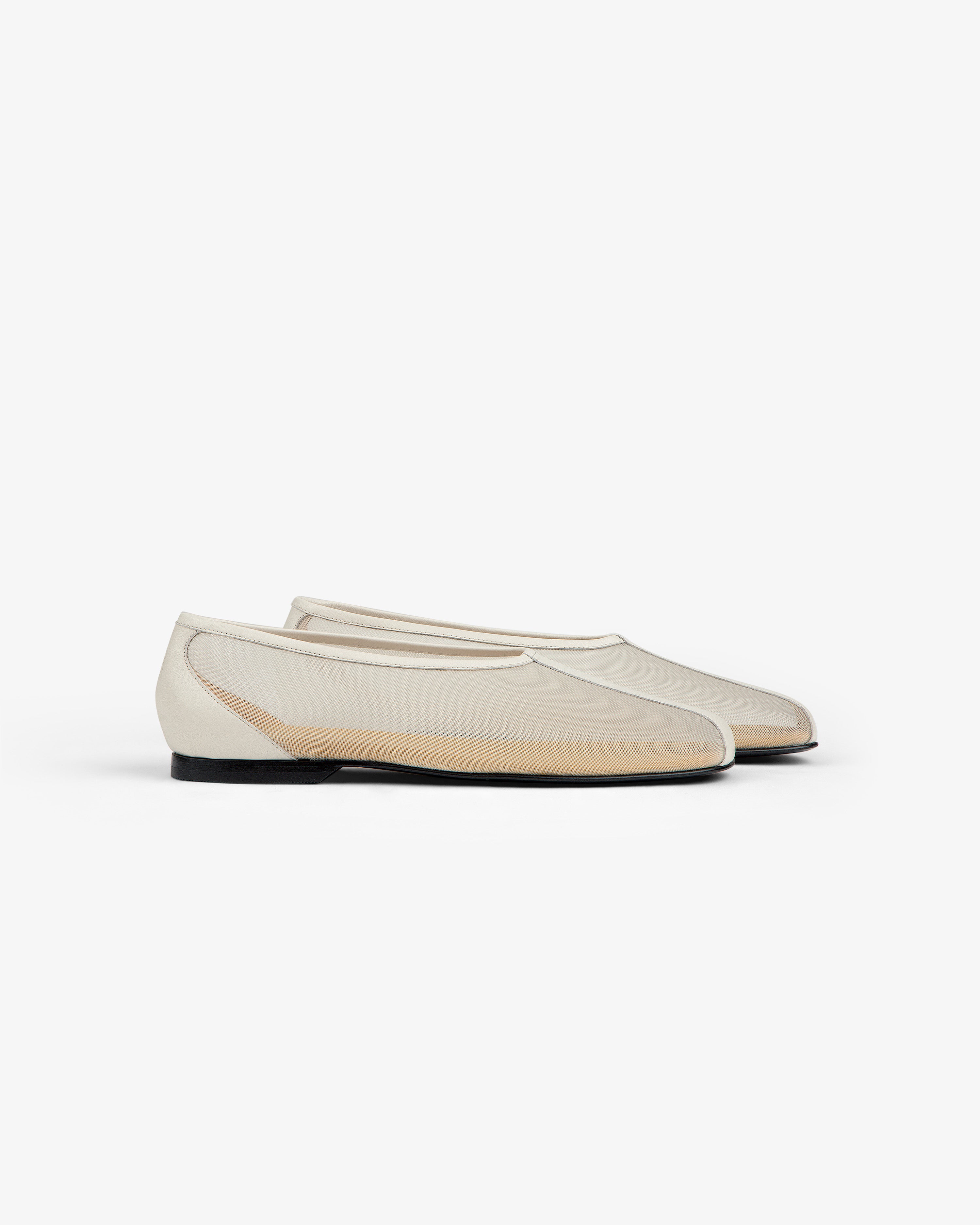 A cream mesh Mesh Ballet Flat with black soles, slip-on style, shown on a white background.