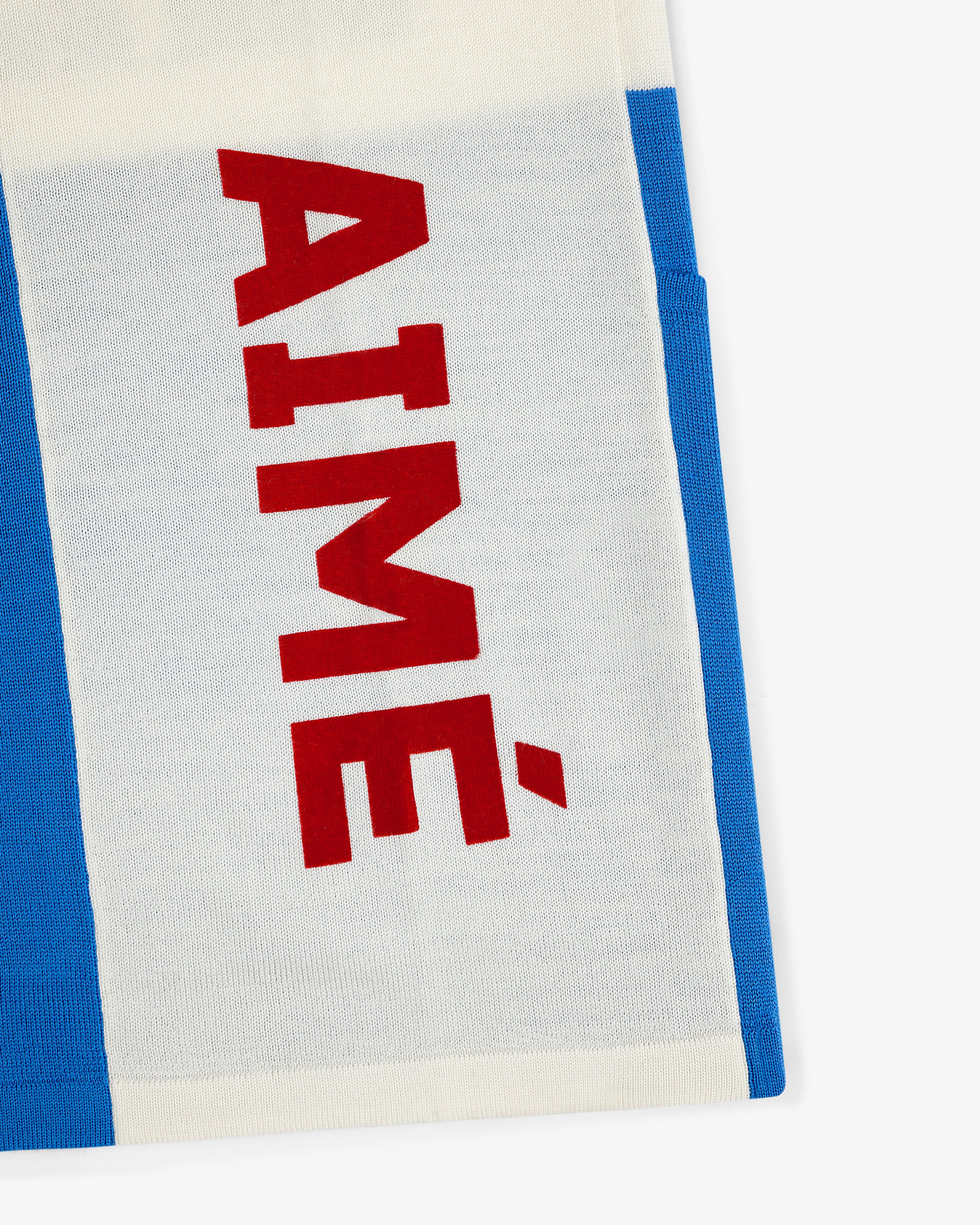 Merino Wool Cycling Jersey with blue, white, and red AIMÉ text in bold letters.