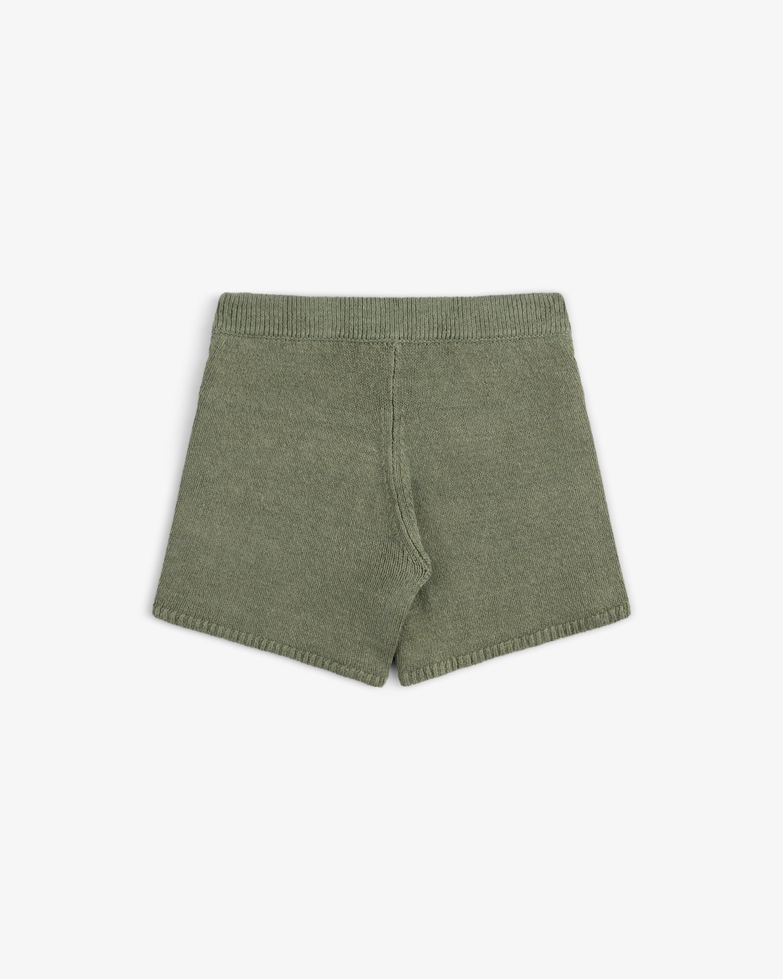 Olive green Linen Knit Drawstring Short with an elastic waistband, shown flat on a white background.