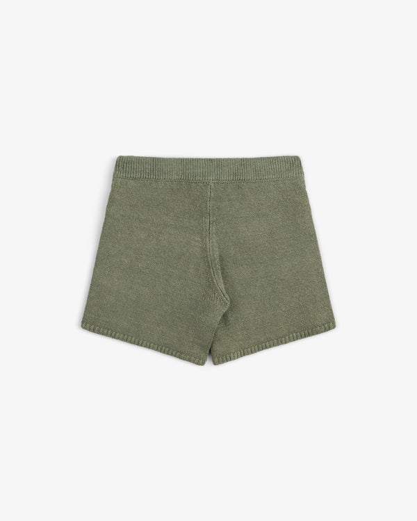 Olive green Linen Knit Drawstring Short with an elastic waistband, shown flat on a white background.