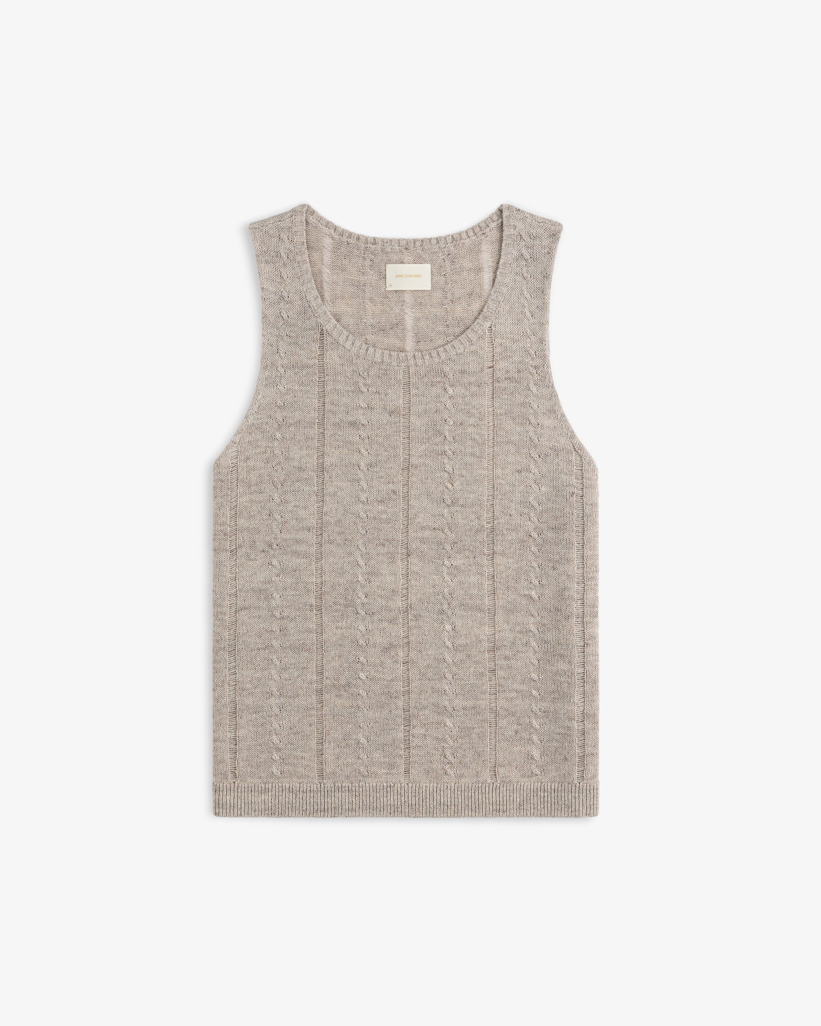 Pointelle Tank Top in beige, sleeveless with ribbed hem, shown flat on a white background.