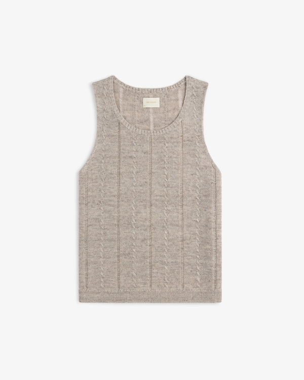 Pointelle Tank Top in beige, sleeveless with ribbed hem, shown flat on a white background.