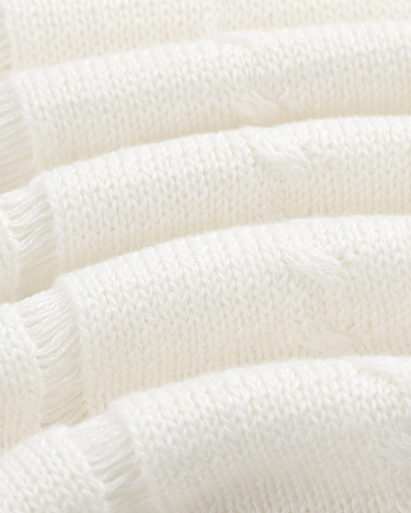 Close-up of Pointelle Tank Top's soft white knit fabric with horizontal textured ridges and loose threads.