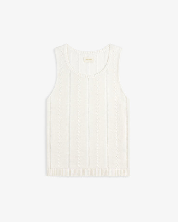 Pointelle Tank Top in white, sleeveless knit with a cable pattern, shown flat on a plain white background.