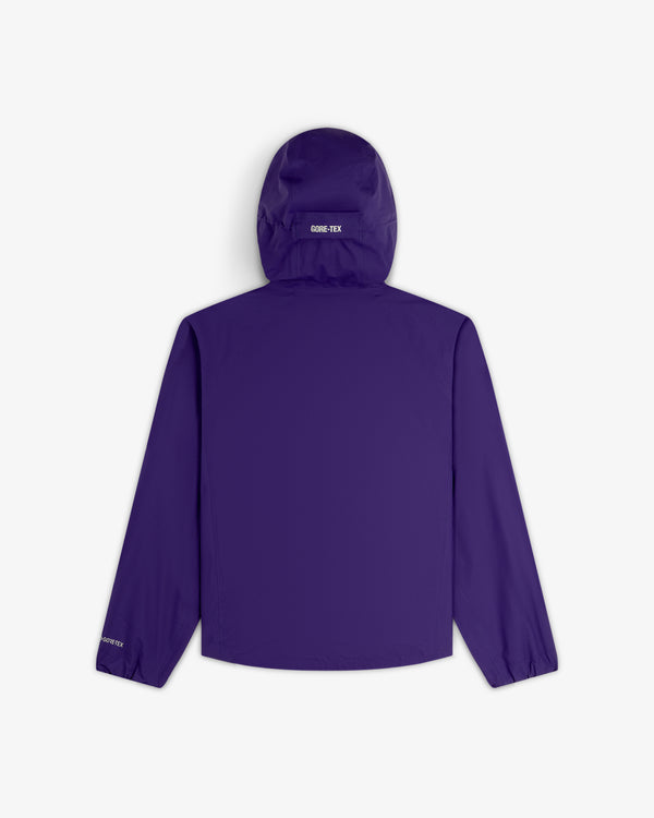 Back view of Lightweight GORE-TEX Shell Jacket in purple with GORE-TEX text on hood and sleeve, on white background.