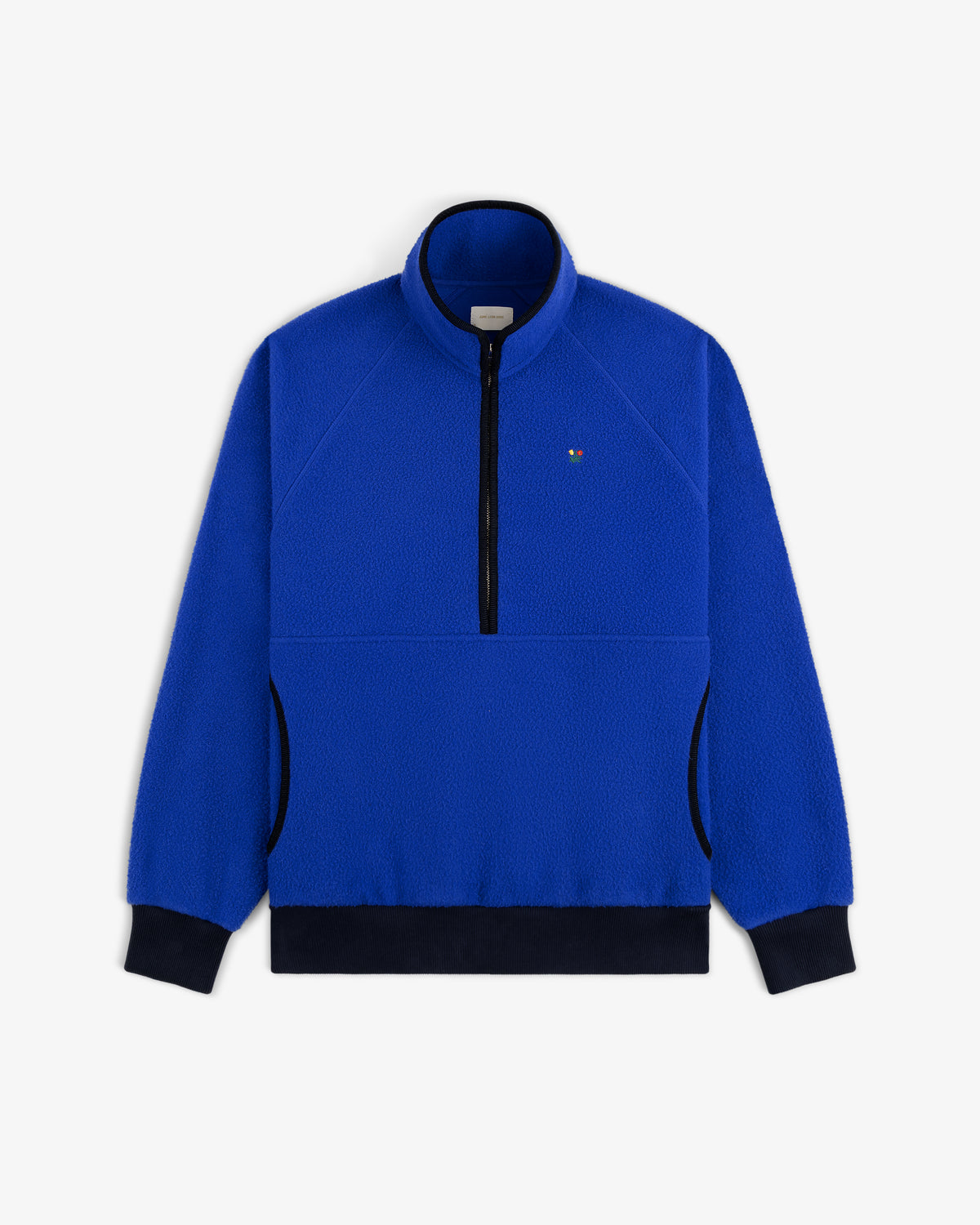 Casentino Crest Half-Zip Pullover: Blue fleece with black cuffs, hem, zipper, and small chest embroidered logo.