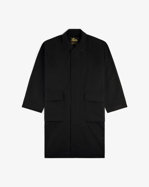 GORE-TEX Balmacaan Coat with a collar and two large front flap pockets, shown on a white background.