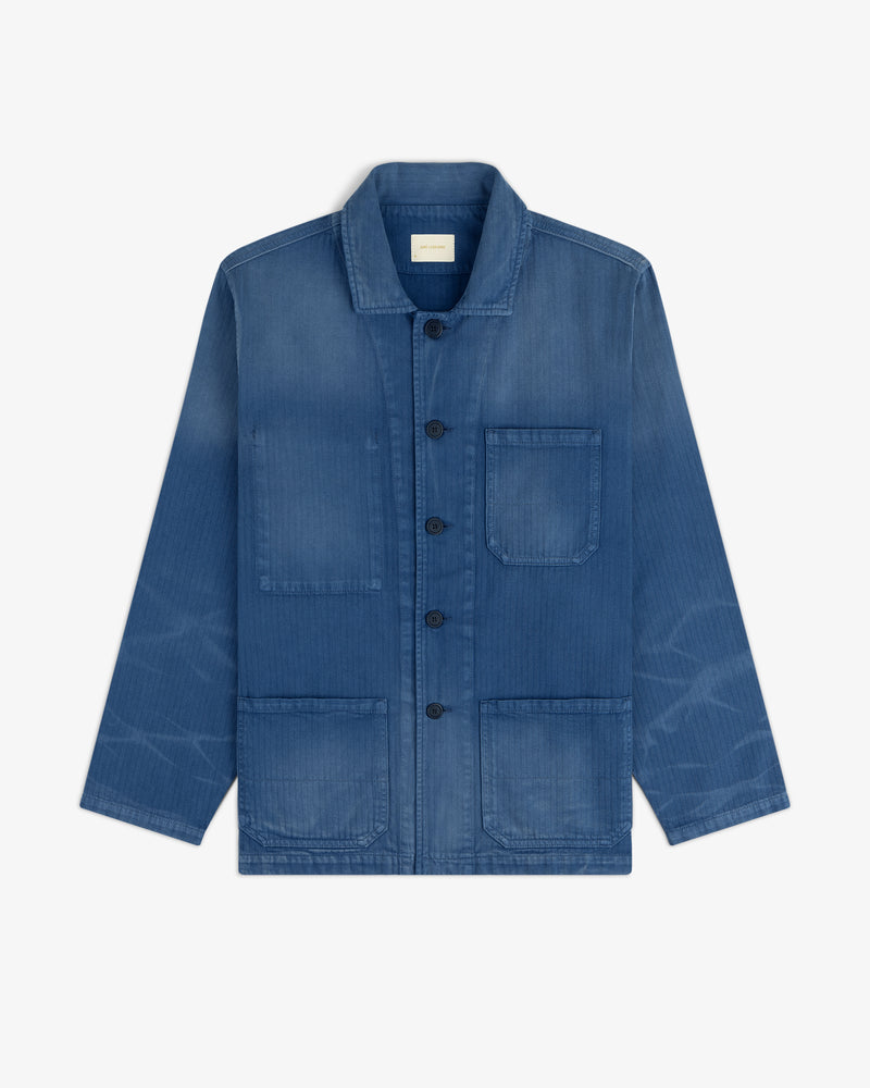 Sun Faded Chore Jacket with collar, three front pockets, and button closure, shown flat on a white background.