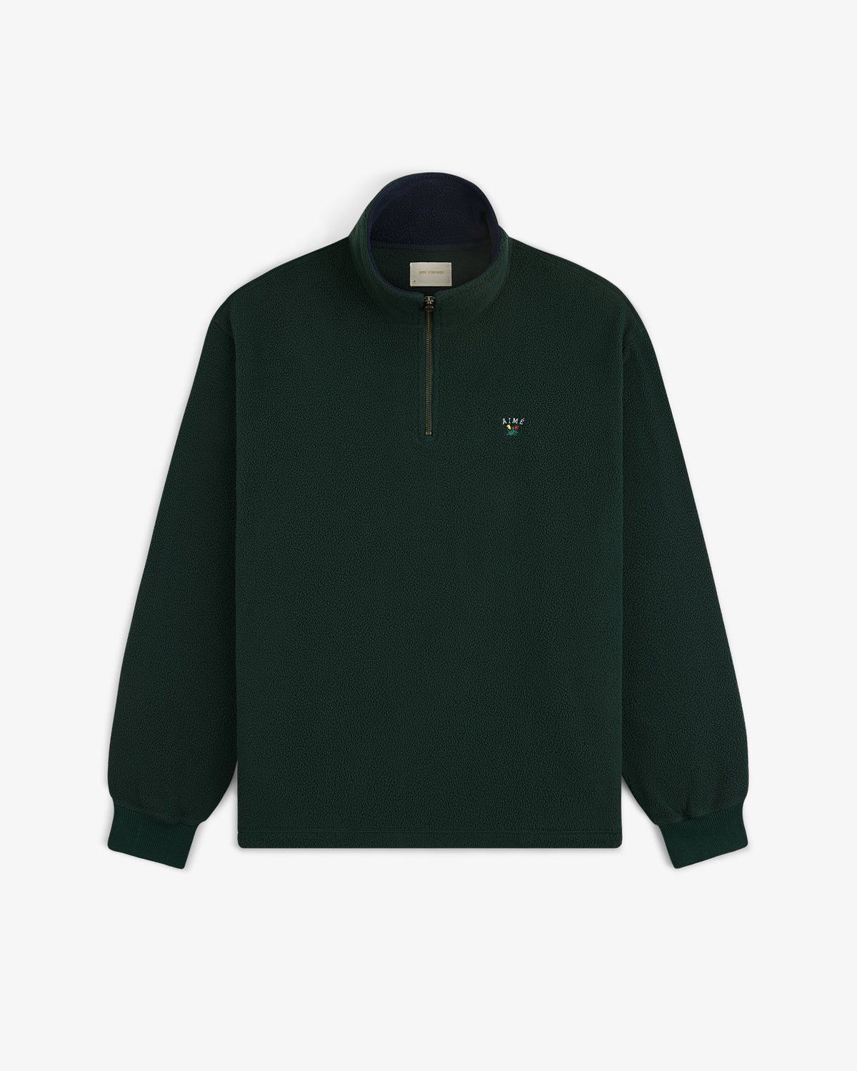 Crest Quarter-Zip Fleece Pullover in dark green with long sleeves and small embroidered chest logo.