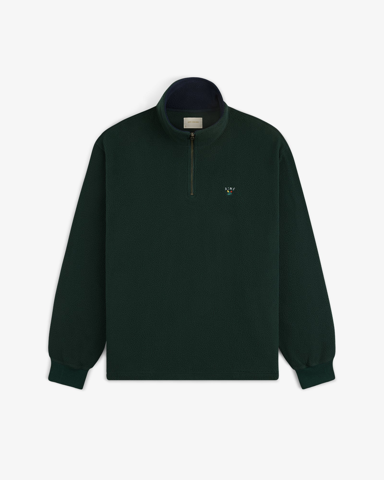 Crest Quarter-Zip Fleece Pullover in dark green with long sleeves and small embroidered chest logo.