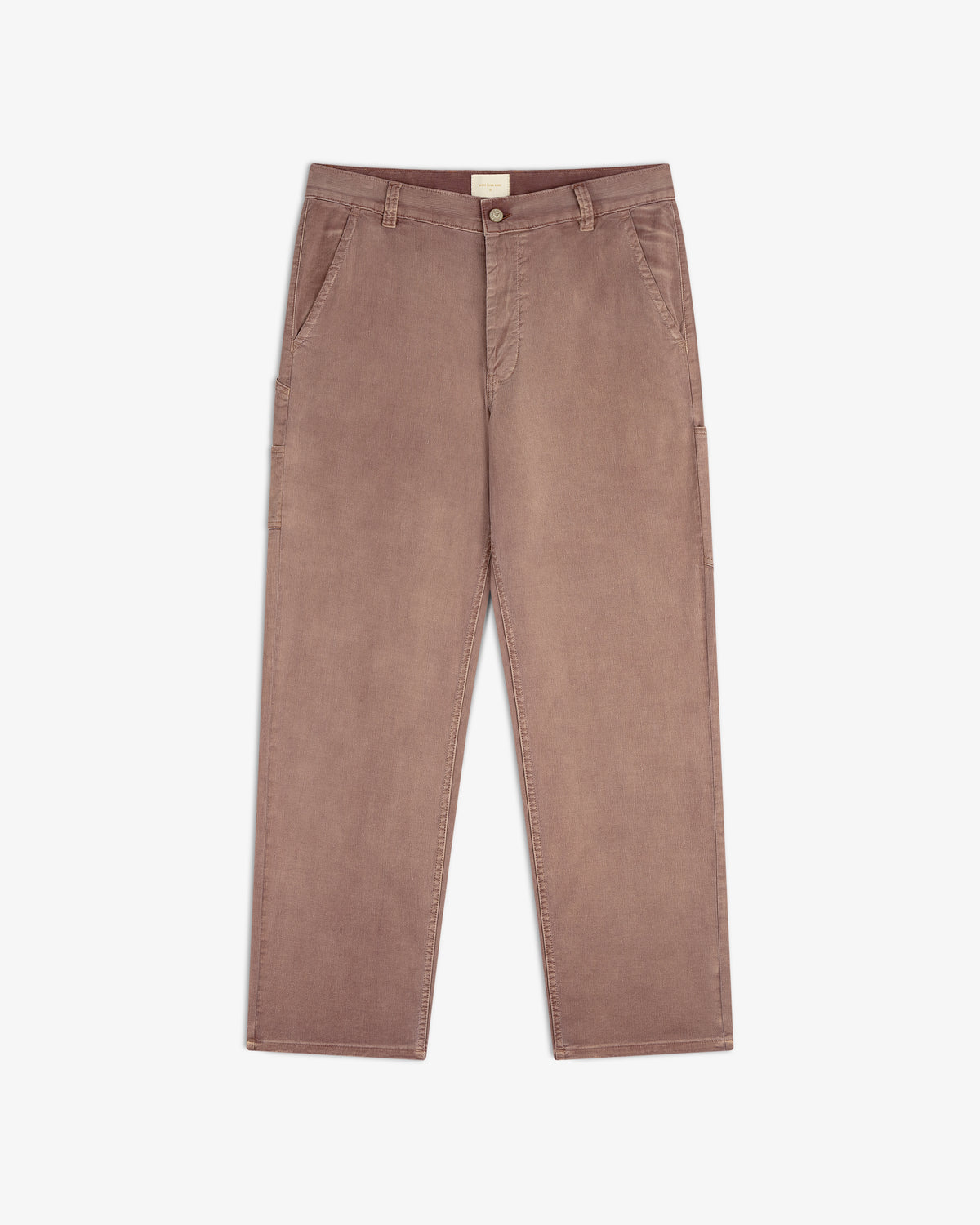 Flat lay of Linen Blend Carpenter Pant with front button and pockets, displayed on a white background.
