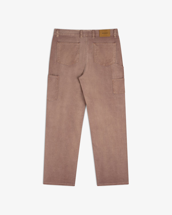 Linen Blend Carpenter Pant in light brown, straight-leg with back and side pockets, shown flat on white background.