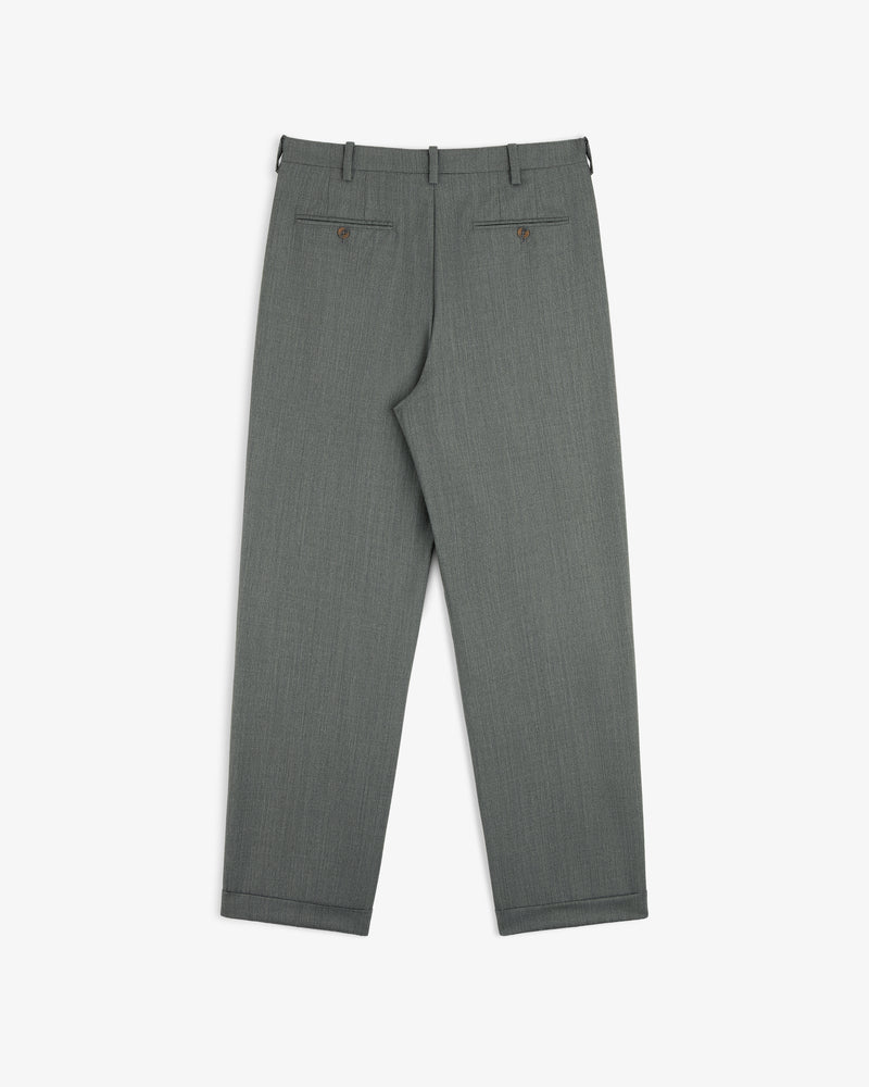 Lightweight Cuffed Trouser shown flat from the back, featuring belt loops and two buttoned pockets.