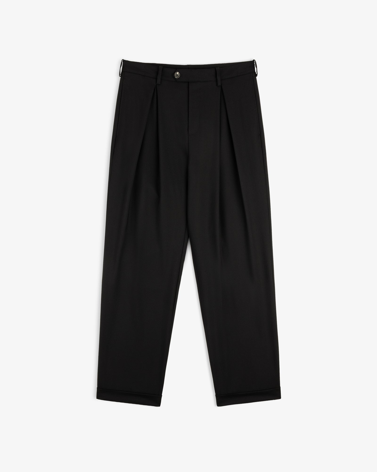 Lightweight Cuffed Trouser with button closure, belt loops, and tapered legs, shown on a white background.