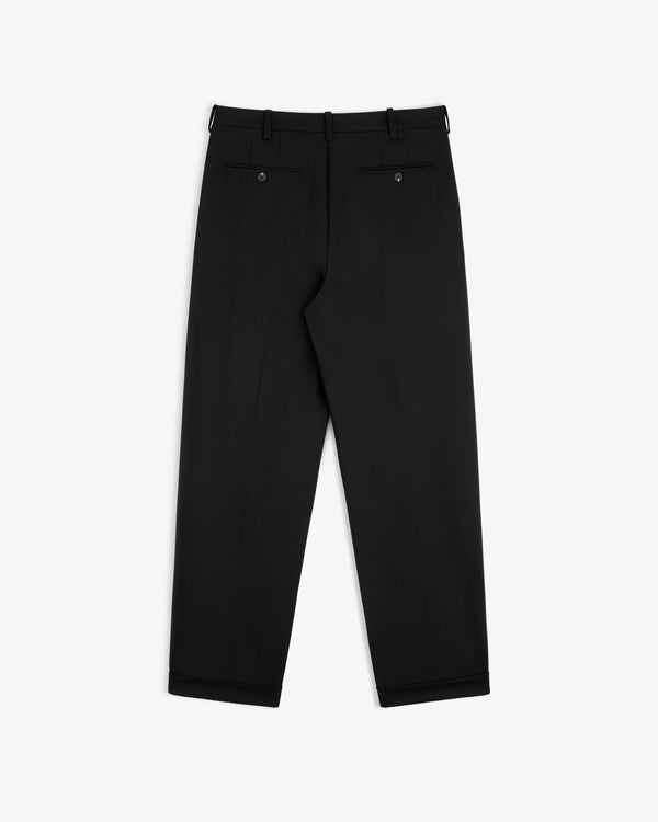 Lightweight Cuffed Trouser laid flat, back view, featuring two buttoned pockets and belt loops.