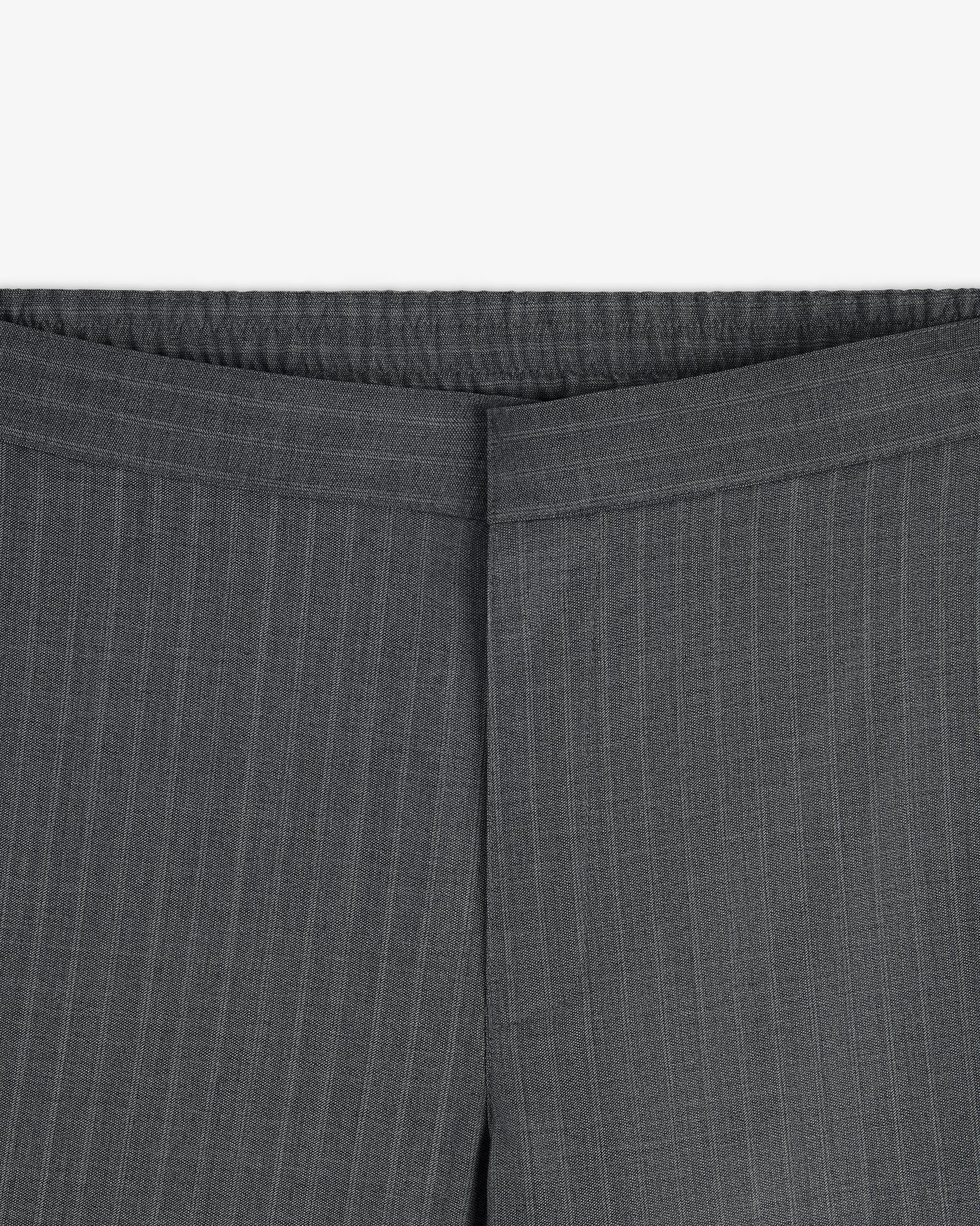 Close-up of the waistband and upper section of Pinstripe Elasticated Waist Trouser against a white background.