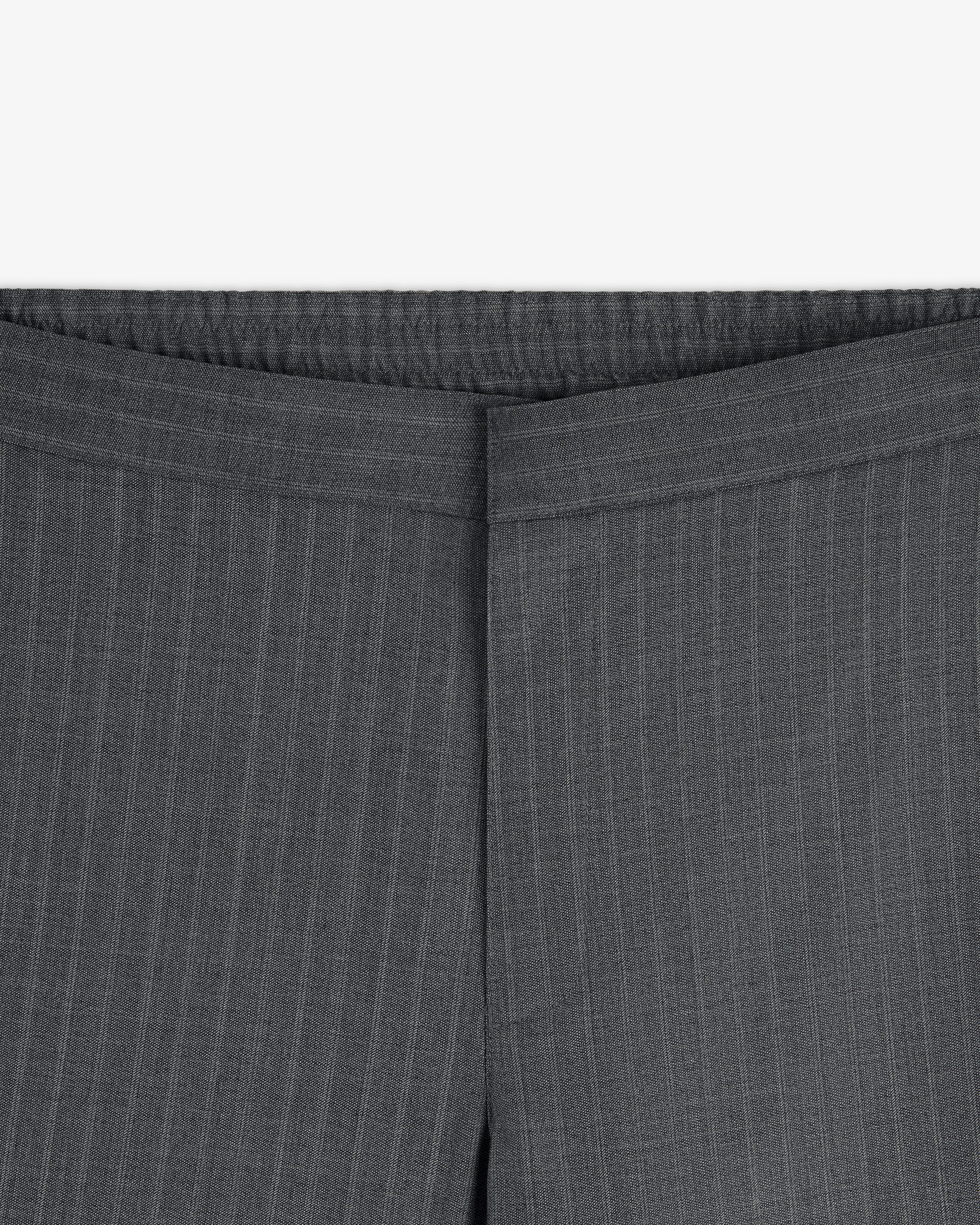 Close-up of the waistband and upper section of Pinstripe Elasticated Waist Trouser against a white background.