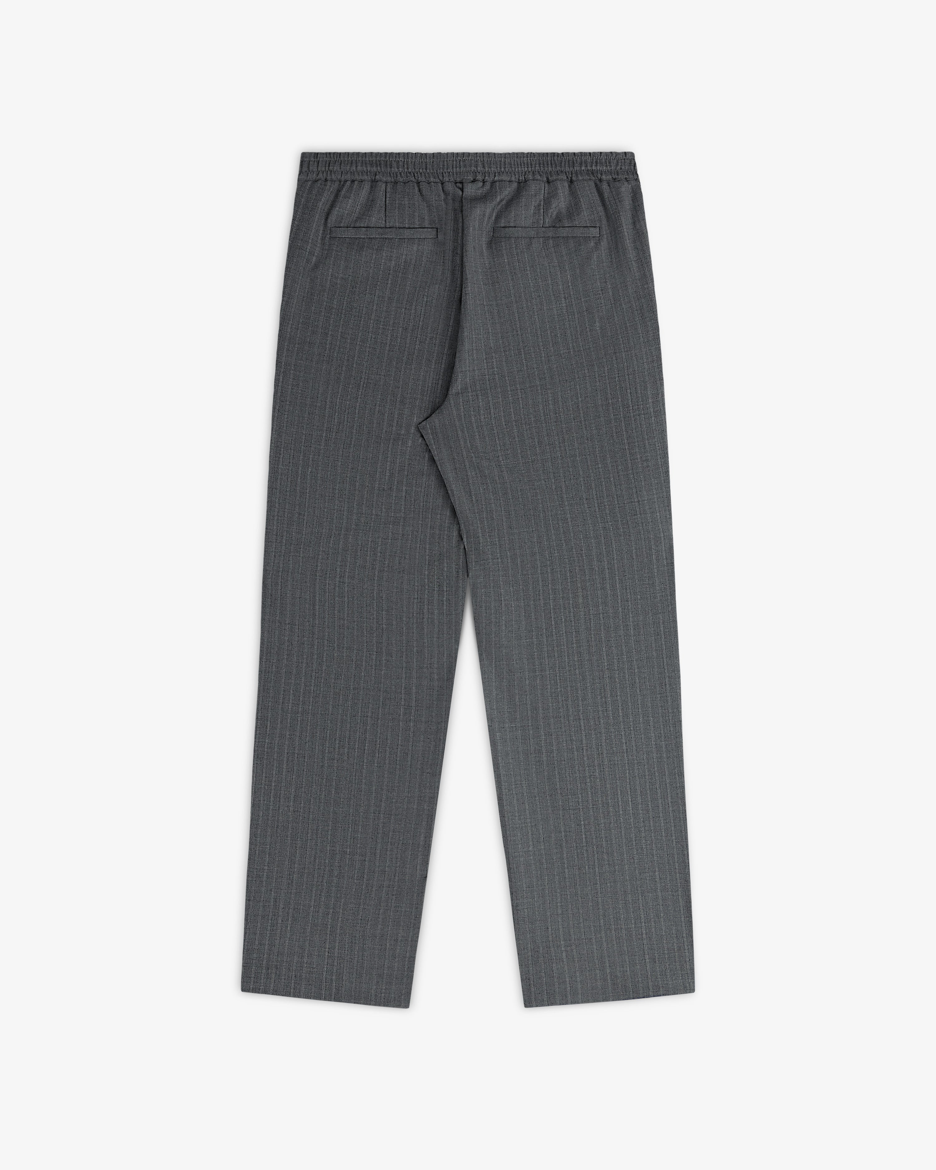 Pinstripe Elasticated Waist Trouser with two back pockets, shown flat on a white background.