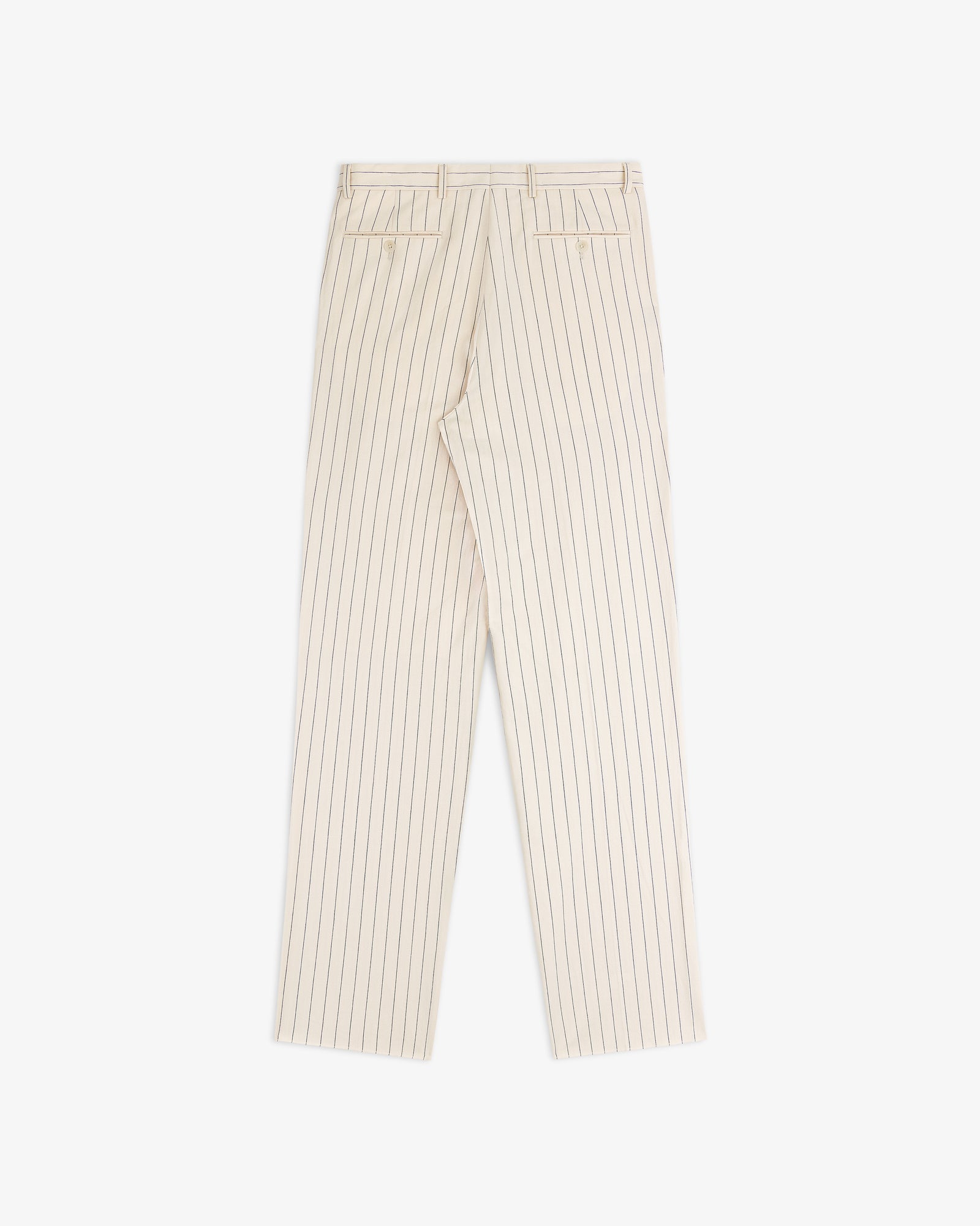 Double Pleated Pinstripe Suit Trouser in beige, shown from the back on a white background.