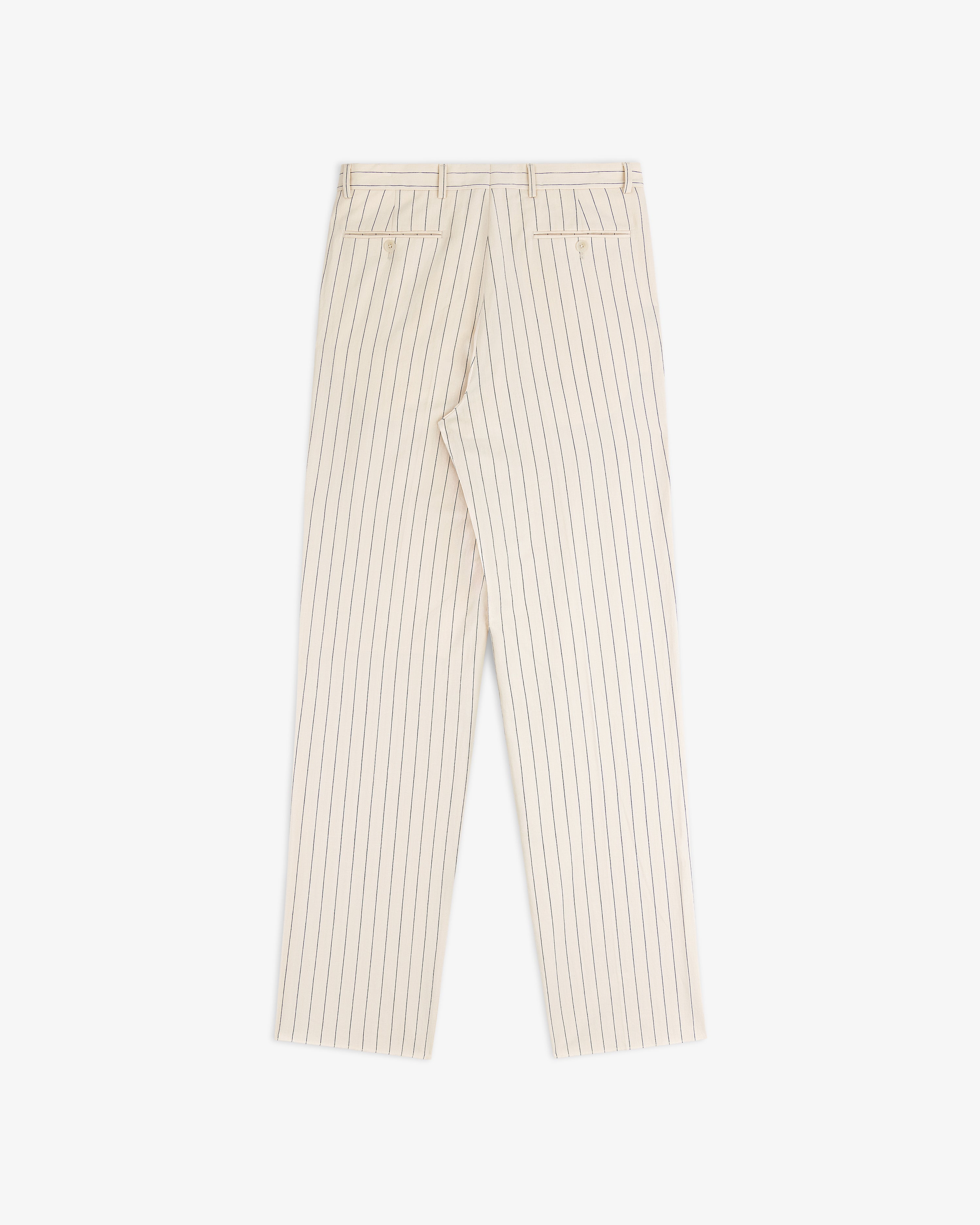 Double Pleated Pinstripe Suit Trouser in beige, shown from the back on a white background.