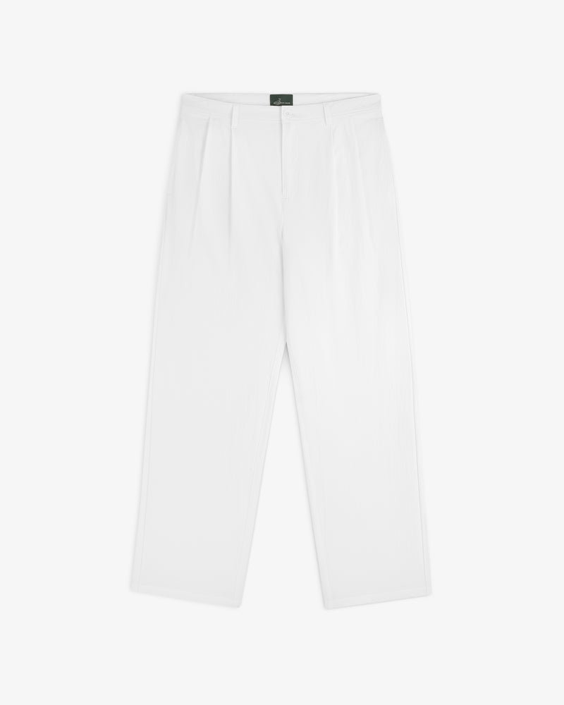 ALD Golf Cordura Double Pleated Pant in white, wide-leg style with pleats, shown on a plain white background.