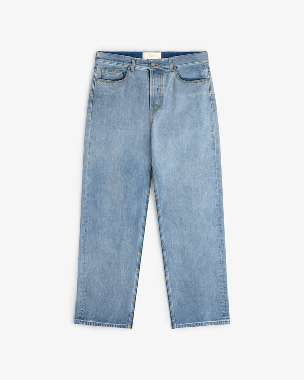 Relaxed Fit 5-Pocket Denim Pant in light blue, straight-leg style, shown laid flat on a white background.