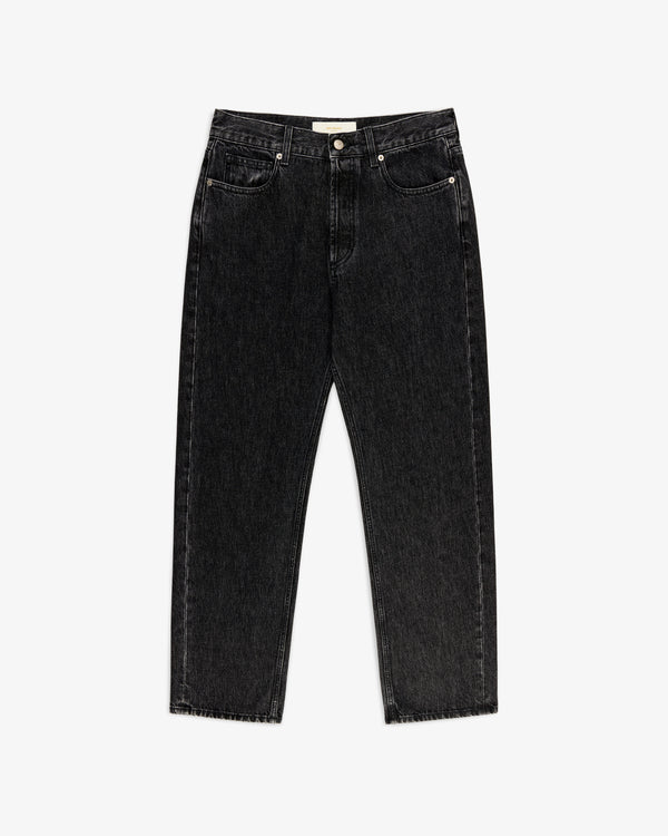 Relaxed Fit 5-Pocket Denim Pant in black, straight-leg style, shown laid flat on a white background.