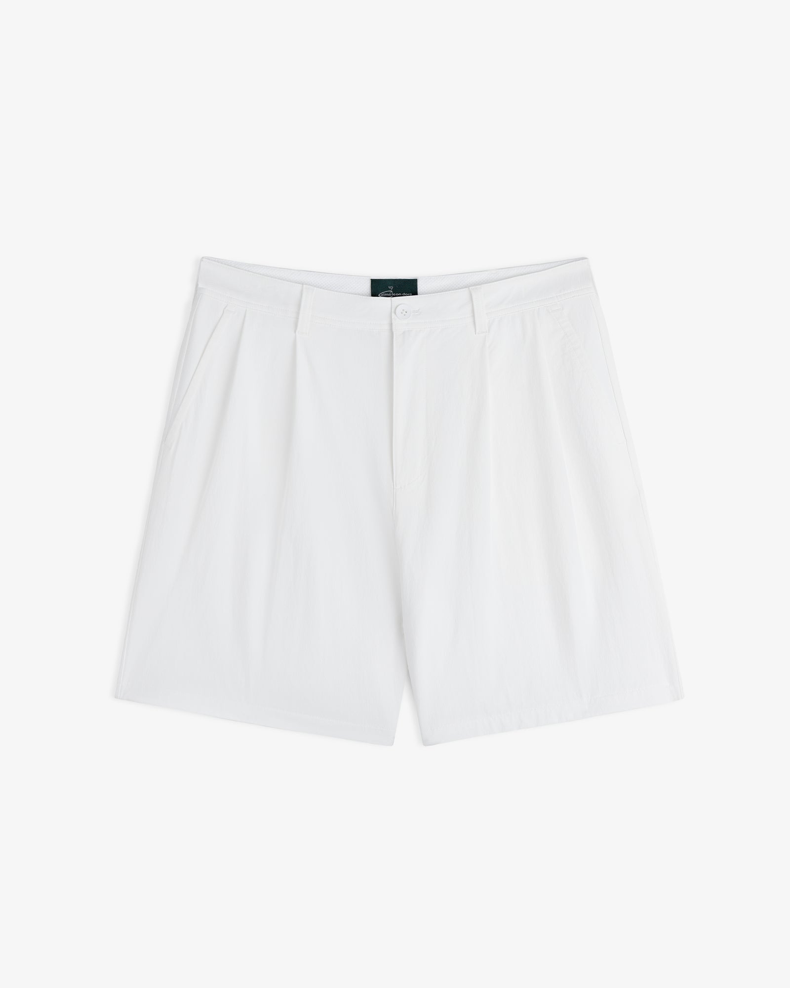 ALD Golf Cordura Double Pleated Shorts with button and zipper closure, shown flat on a white background.