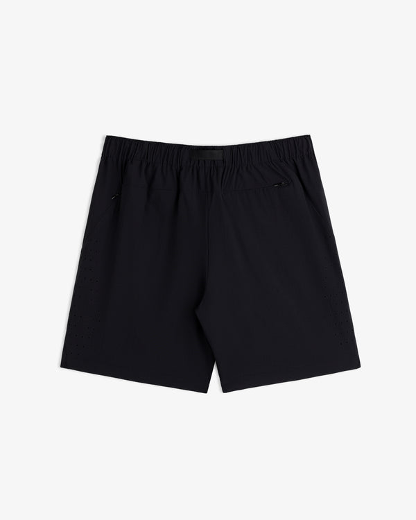 ALD Golf Performance Short with elastic waistband and zippered side pockets, shown on a white background.
