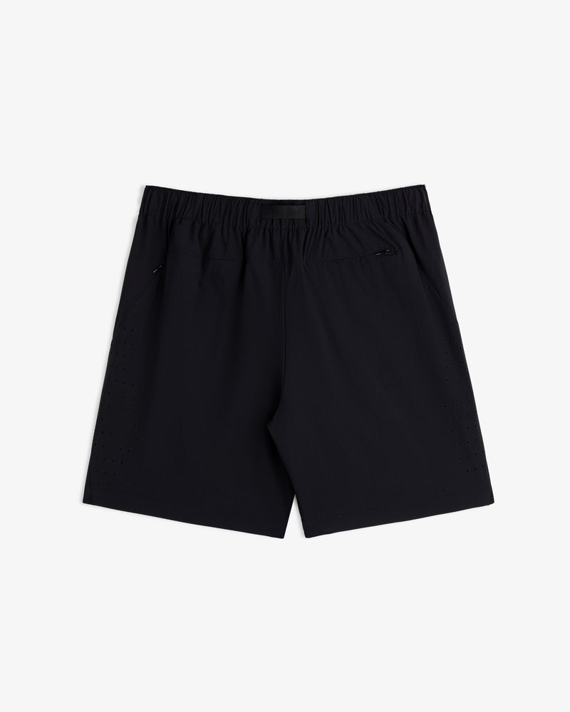 ALD Golf Performance Short with elastic waistband and zippered side pockets, shown on a white background.
