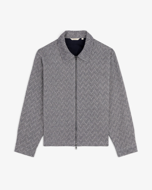 Textured Zip Shirt in gray with subtle checkered pattern, long sleeves, and collar, shown on a white background.