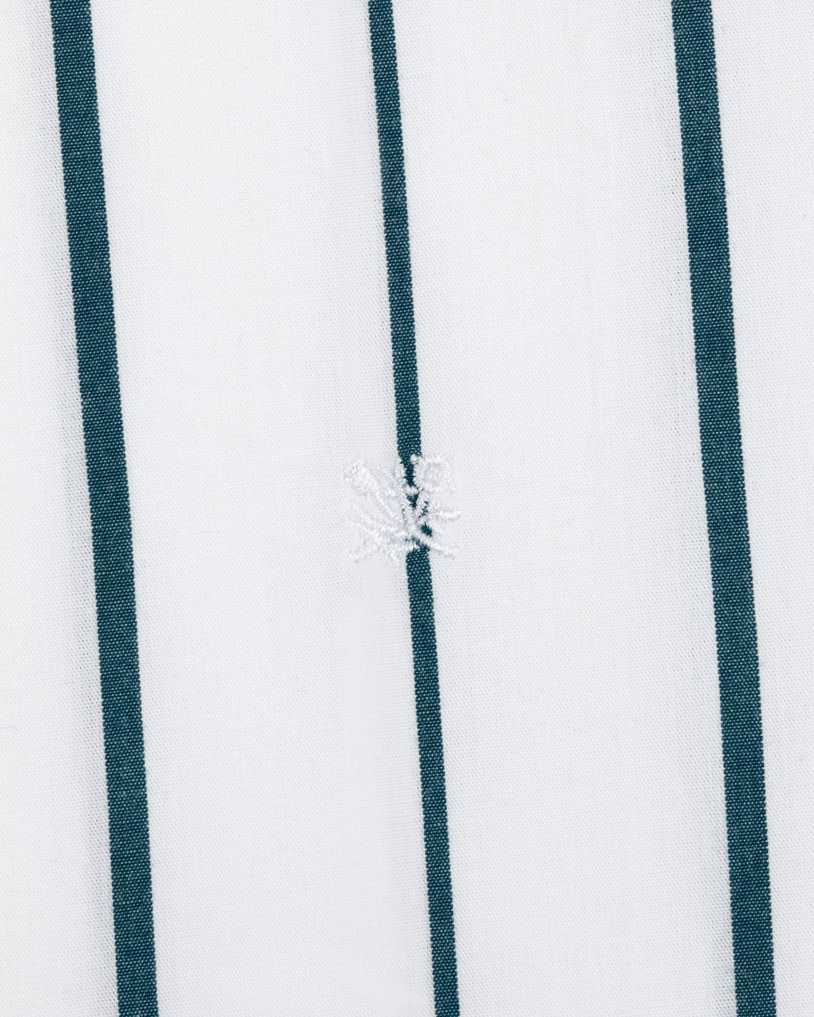 Cropped Poplin Leisure Shirt in white with dark vertical stripes and a small central white embroidered logo.