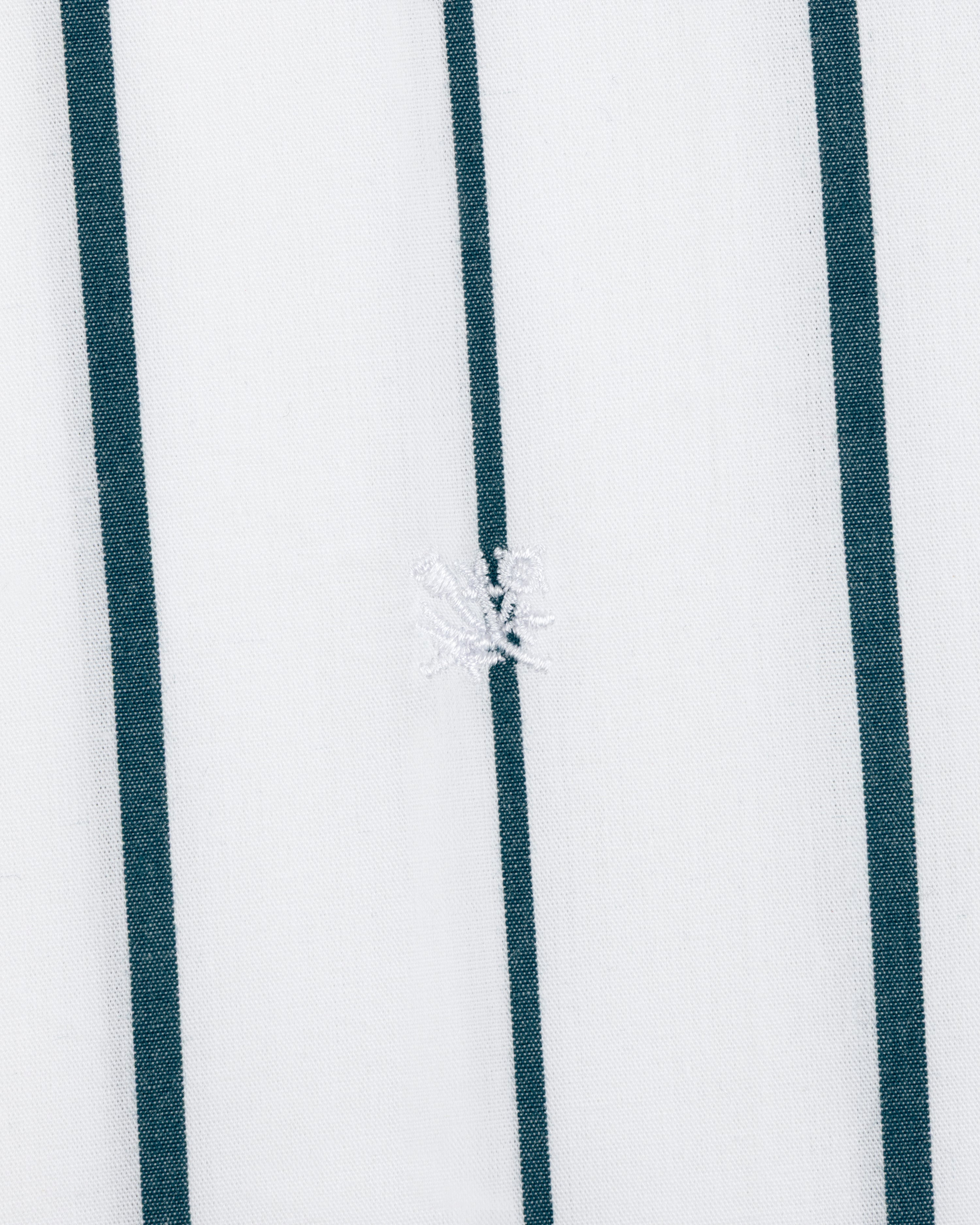 Cropped Poplin Leisure Shirt in white with dark vertical stripes and a small central white embroidered logo.