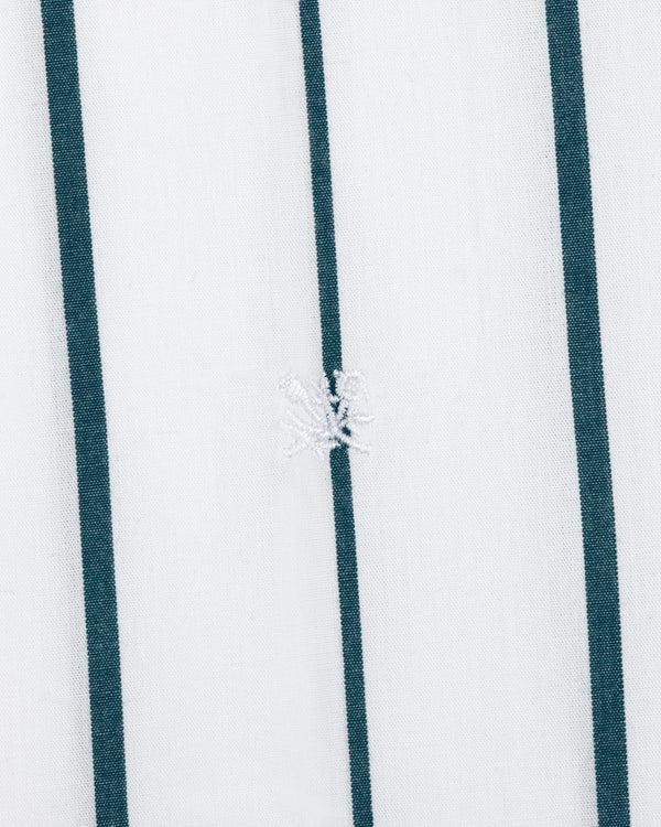 Cropped Poplin Leisure Shirt in white with dark vertical stripes and a small central white embroidered logo.