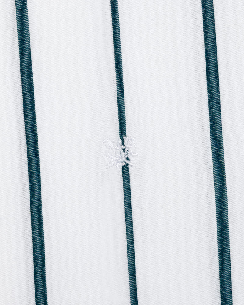 Cropped Poplin Leisure Shirt in white with dark vertical stripes and a small central white embroidered logo.