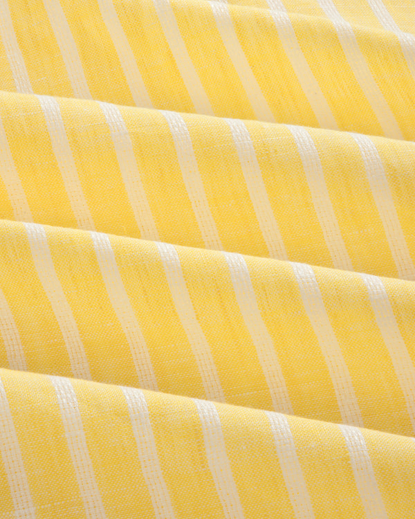 Striped Linen Casual Shirt in yellow and white, featuring a textured woven surface and gentle diagonal folds.