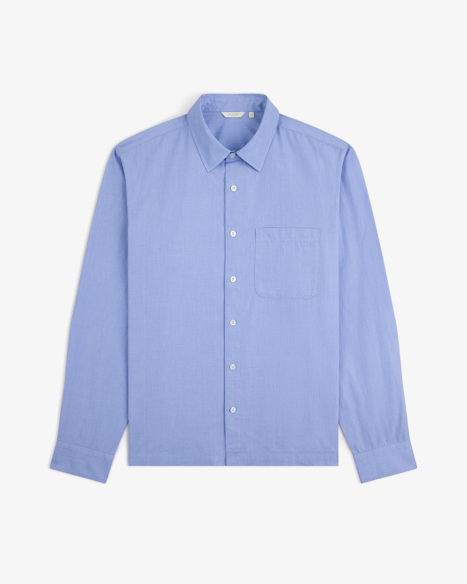 Light blue Poplin Casual Shirt with long sleeves, collar, and chest pocket, laid flat on a white background.