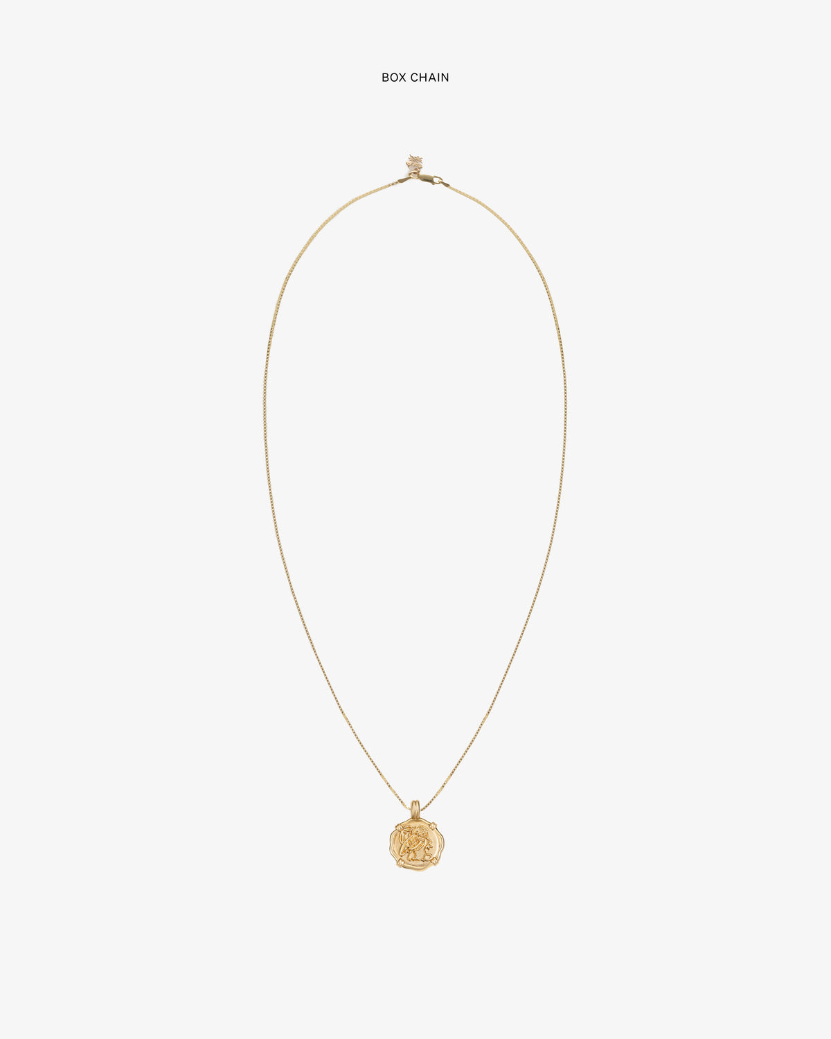 14Kt Gold Coin Pendant on a gold box chain shown against a plain white background.