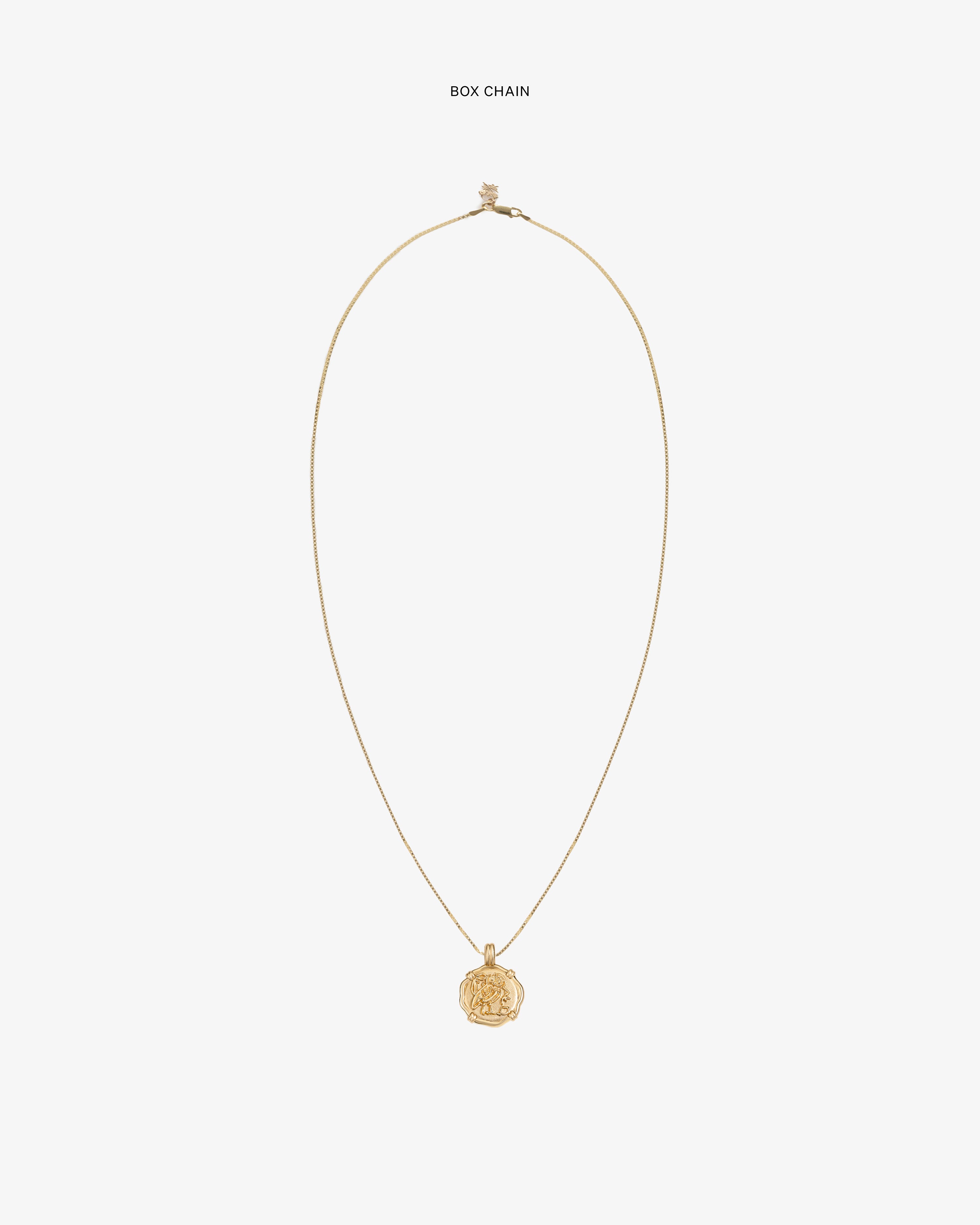 14Kt Gold Coin Pendant on a gold box chain shown against a plain white background.