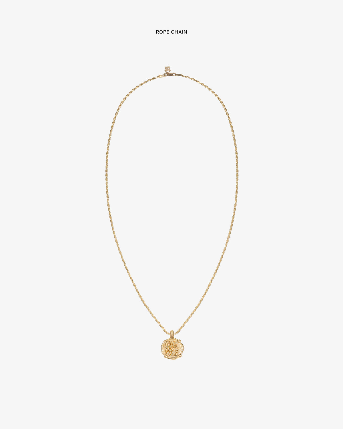 14Kt Gold Coin Pendant on a gold rope chain, centered on a plain white background.