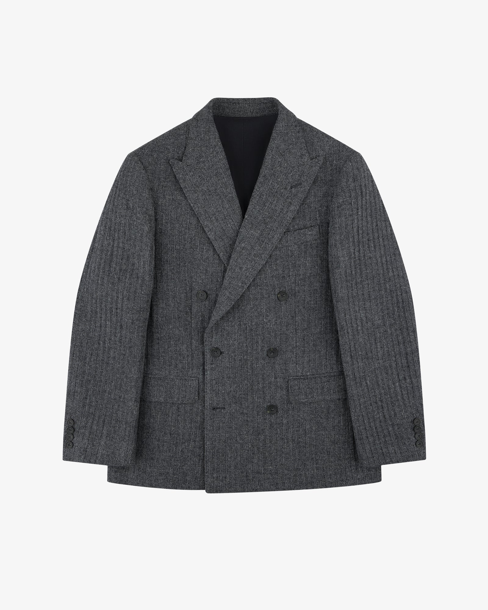 Double-Breasted Wool Herringbone Suit Jacket