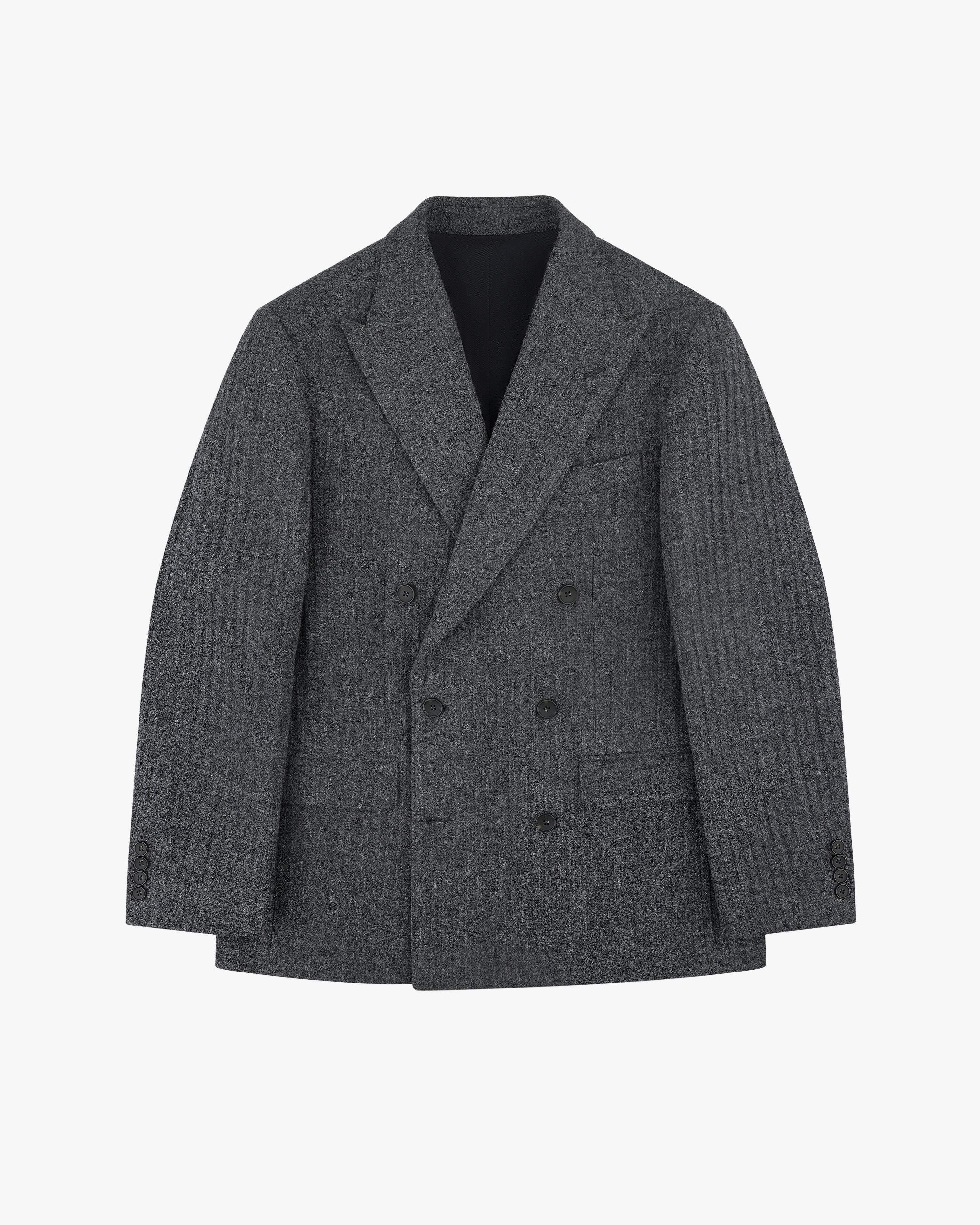 Double-Breasted Wool Herringbone Suit Jacket