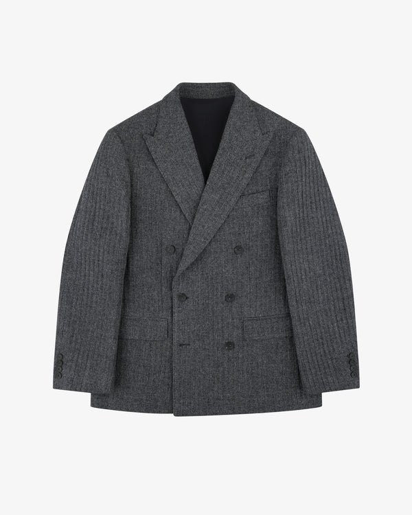 Double-Breasted Wool Herringbone Suit Jacket