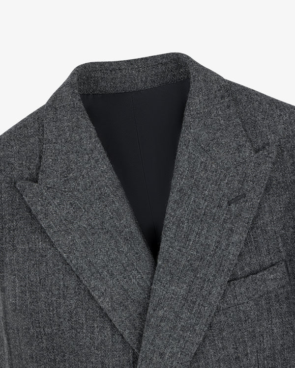 Double-Breasted Wool Herringbone Suit Jacket