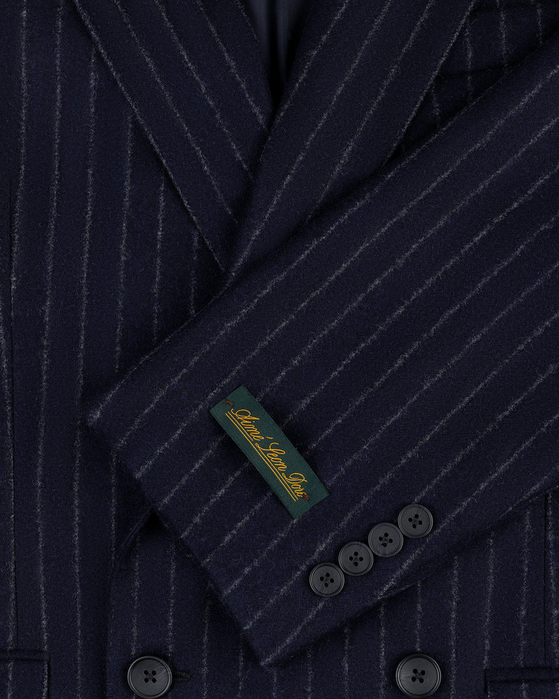 Double-Breasted Pinstripe Wool Suit Jacket